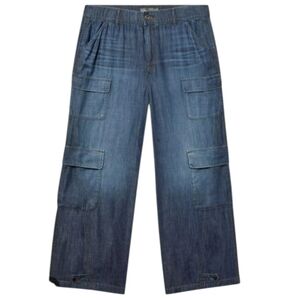 Torrid Cargo Baggy Wide Leg Med Wash Denim Jeans Cotton
